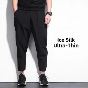 Ice Silk Nine-Foot Men's Summer Thin Loose Casual Pants plus Size Harlan Cone ape Bamboo Pulp Fiber mid Waist Waist - AliExpress Pants