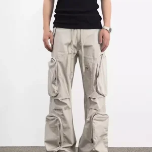 High Street Mens Design Multiple Pockets Cargo Pants Loose Fit Straight Trousers Solid Color Fashion Hip Hop Casual Pants Male - AliExpress Pants