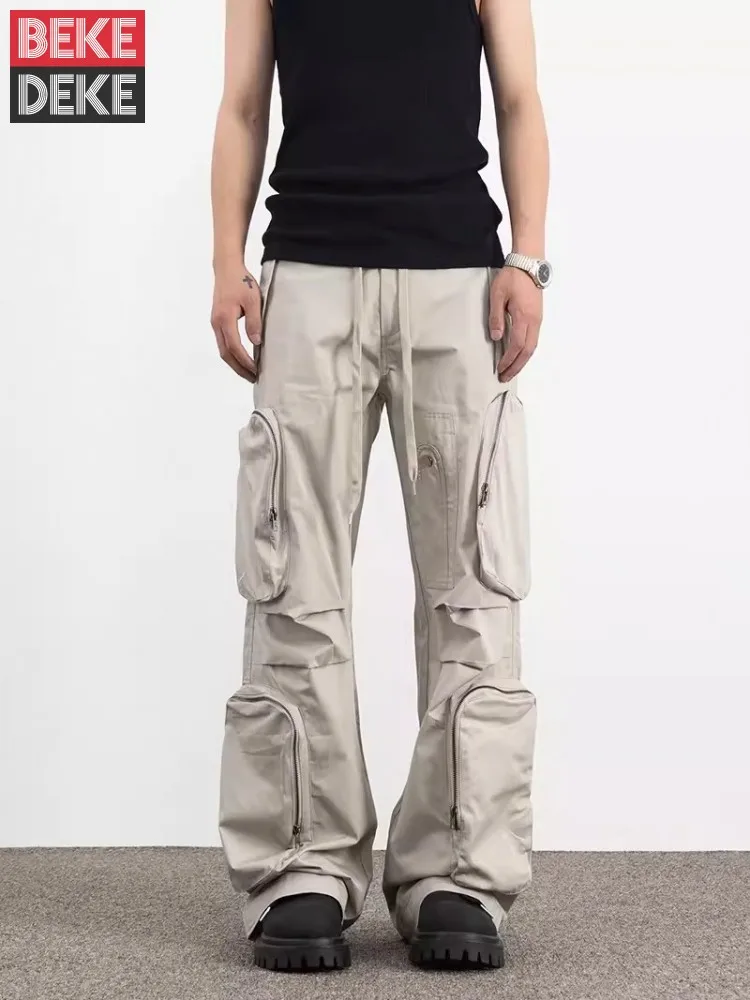 High Street Mens Design Multiple Pockets Cargo Pants Loose Fit Straight Trousers Solid Color Fashion Hip Hop Casual Pants Male - AliExpress Pants