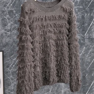 Elegant Woolen Knitted Sweater Tassel Trim One Shoulder Design Luxury Brand Name Lady Commute Style Long Sleeve Short Length - AliExpress Sweaters&Jumpers
