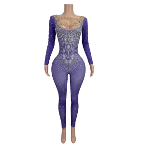 Sexy Hollow Out Night Club Party Rhinestone Jumpsuits Women Slim Fit One Piece Bodysuit Dance Leotard Stage Performance Romper - AliExpress Jumpsuits&Rompers
