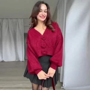 Autumn Winter Knitted Sweater V-Ne Flower Design Faionable Slimming Outerwear Women's Premium Faion Clothing - AliExpress Sweaters&Jumpers