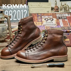 KOWM cowhide Hiking shoes men walking boot British trekking shoes thick soled cowhide ankle sneakers high top motorcycle boots - AliExpress Sneakers