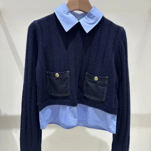 S Home Southern Oil High End Women's Faion Autumn New Turn Collar Fake Two Piece Knitted Sweater Top Soft Splice Long Sve - AliExpress Sweaters&Jumpers