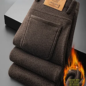 Thiened Woolen Casual Pants Men's Winter Fce Lined Slim Fit Busin Casual Straight Leg Warm Long Trousers - AliExpress Pants