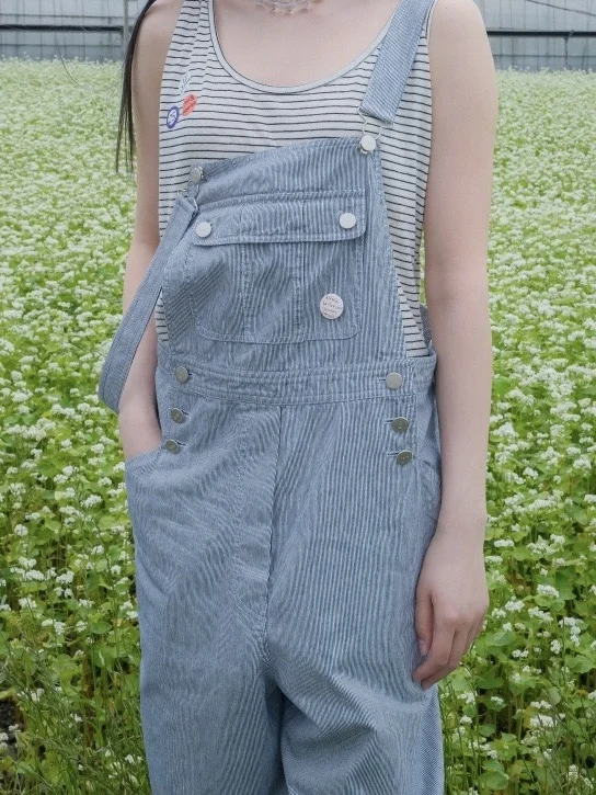 PREON American Retro Striped Slimming Casual Overalls Fletta Commute Wide Leg Pants Long Pants Cotton Blend Ladies Jumpsuits - AliExpress Jumpsuits&Rompers