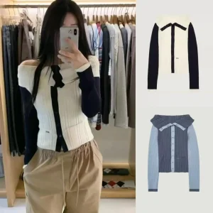 Spring 2026 Women's Knitted Sweater Slim Fit Casual Large Collar Color Blo Korean Sle Long Sve Top Versatile Faionable - AliExpress Sweaters&Jumpers