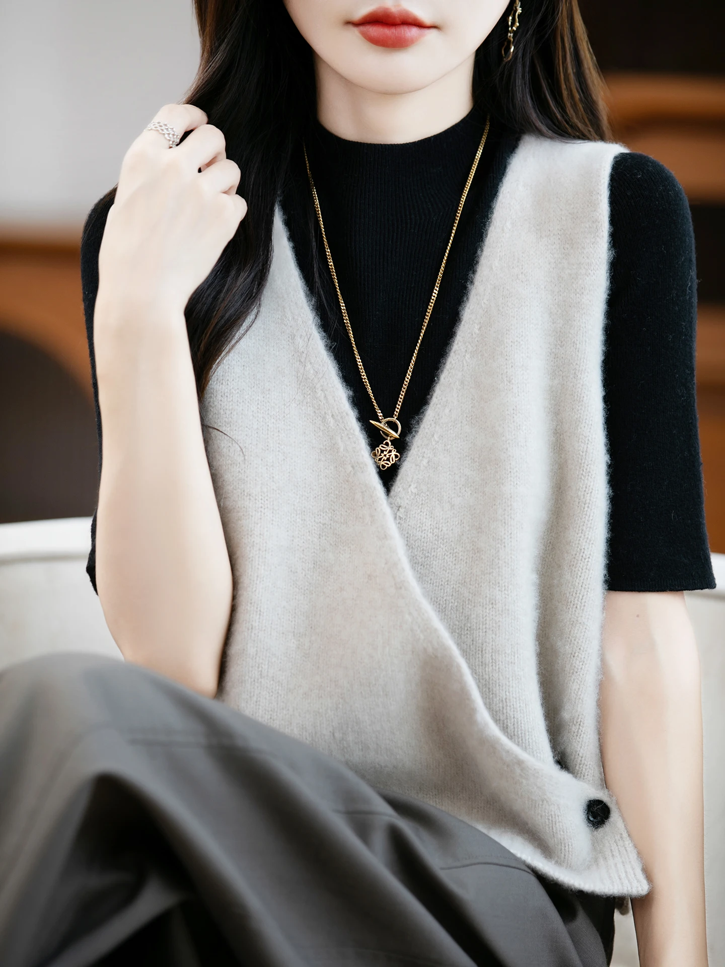 Autumn Winter New Knitted V-Ne Camere Vest Women's Buttonl Svel Sweater Pure Wool Color Outerwear - AliExpress Sweaters&Jumpers