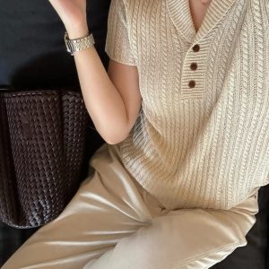 Chunyeon Rylee Style Knitted Cotton T-Shirt Short Sleeve Turn-down Collar Elastic Slim Fit Casual Top for Women in China - AliExpress Sweaters&Jumpers