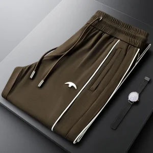 Brown high-end elastic casual sport pants for men, summer thin men's European-style small leg sweatpants, trendy - AliExpress Pants
