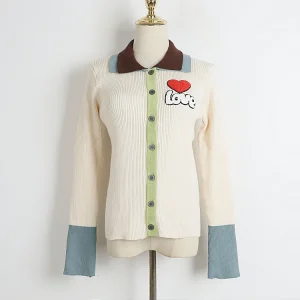 2024  Spring Autumn Womens Sweater Long Sleeve Lapel Neck White Black Red KInt - AliExpress Sweaters&Jumpers
