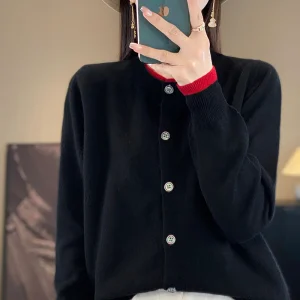 Chic Preppy Style Spliced Basic Soft Warm Sweater Single Breasted 100% Merino Wool O-Neck Women's Cardigan Exquisite Tops - AliExpress Sweaters&Jumpers