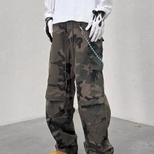 Chic Street Style Spliced Men Camouflage Pants Multi Pockets Straight Leg Loose Fit Cargo Pant Full Length Casual Daily Trousers - AliExpress Pants