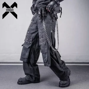 Men's Grunge Dirty Cargo Pants Distressed Ripped Wide Leg Pant 2026 Multi-Pocket Zipper Fake Two-Piece Trousers - AliExpress Pants
