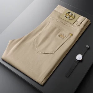 Khaki Casual Pants for Men Embroidered Lettering Slim Fit Summer Faion  Straight Leg Pants Sli - AliExpress Pants