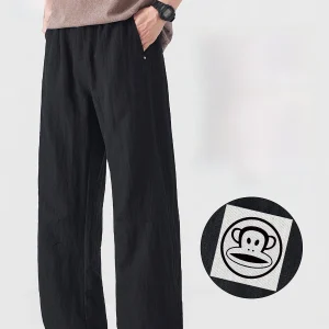 PaulFrank Linen  Casual Pants Men Summer Lightweight Breathable Straight Leg Pants Youthful Vitali Sle Elastic Waist - AliExpress Pants