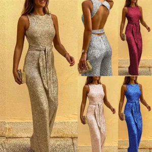 Crew Neck Sleeveless Personalized Sequined Silver Dot Jumpsuit 2025 European and American Foreign Trade Women's Clothing - AliExpress Jumpsuits&Rompers