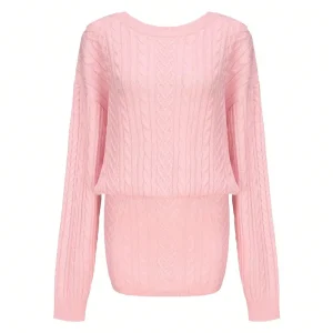 Fisoew womens Sweater Dress Casual Puff Sleeve Crewneck Cable Knit Loose Workout Fall Mini Dresses - AliExpress Sweaters&Jumpers
