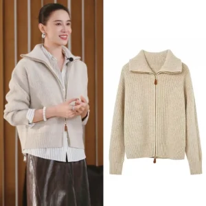 Double Zipper Collared Knitted Open Cardigan Women's Autumn Winter Sweater Top Celebri Song Jia Sle Commute Loose Fit Pur... - AliExpress Sweaters&Jumpers