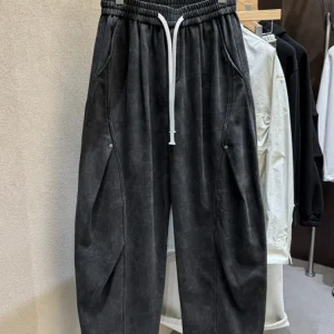 New Fashion Men Warm Autumn Black Long Trousers Loose Fit Casual Drawstring Daily Fleece Wide Leg Mid Rise Pants Male Designer - AliExpress Pants