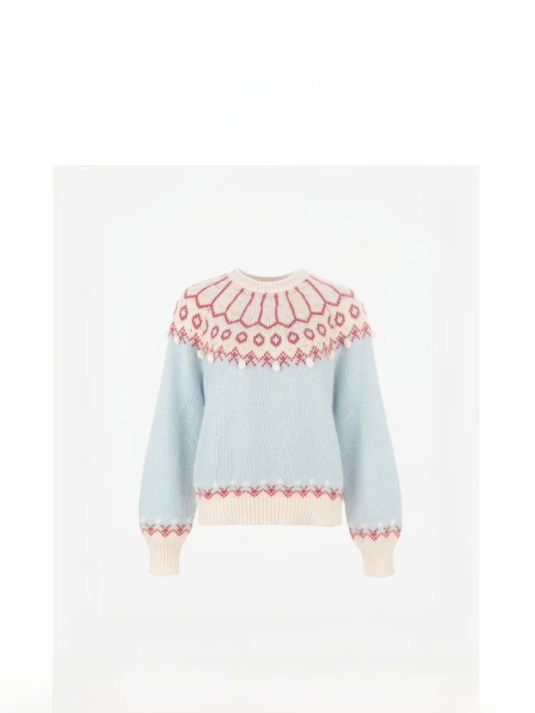 Retro TheBarnnet Fair Isle Knit Sweater with 3D Ball Decorations Women's Loose Fit Long Sve Warm Fing Daily Wear - AliExpress Sweaters&Jumpers