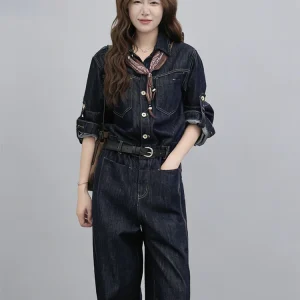 Retro Hong Kong Sle Belted Denim Overalls Women's Spring New High Waist Slim Wide Leg Pants Waist Cinching Long Sve Rer - AliExpress Jumpsuits&Rompers