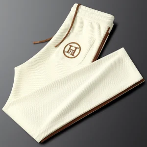 Light Beige Striped Leisure Pants Men's Slim Fit Straight Leg Thi Elastic Waist Elastic Sport Sweatpants - AliExpress Pants