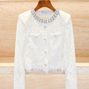 Luxury Women's Lace Insert Diamond Embellished Open Cardigan Spring Fashion Heavy Embroidery Miss Rich Style Short Outerwear - AliExpress Sweaters&Jumpers