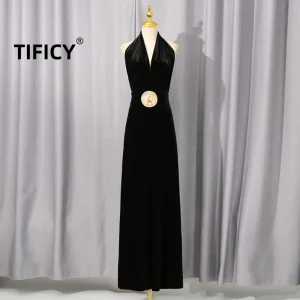 High Street Fashionable Socialite Hanging Neck Jumpsuit Women's Summer New High-end Hanging Neck Backless Casual Wide Leg Pants - AliExpress Jumpsuits&Rompers