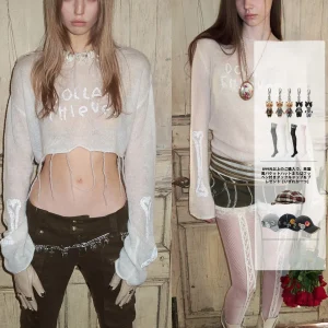 JINN STUDIO Loose Long Sve Women's Knitted Top with Micro Transparent Embroidery Waist Exposure Casual Sle Knitwear - AliExpress Sweaters&Jumpers