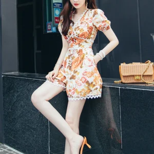 Slimming Floral Print V-Ne Rer High Waist ort Pants Women's Faionable Sexy Summer New Arrival One-Piece Suit - AliExpress Jumpsuits&Rompers