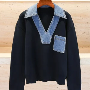 S Home Southern Oil High End Women's Faion 2025 Autumn New Design Denim Collar Knitted Top Regular Fit Commute Sle - AliExpress Sweaters&Jumpers