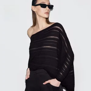 Asymmetric oulder Bared Hollow out Knitted Sweater Women's Double Sided Wear Casual Sle Long Sve ort Length Knitwear - AliExpress Sweaters&Jumpers