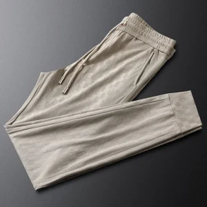 Khaki check pressed glue craft casual sports pants men's slim summer thin men's sweatpants - AliExpress Pants
