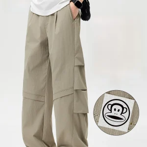PaulFrank Loose Straight Leg Workwear Pants Men's Summer Thin Casual Trousers Breathable Polyester Fiber Zipper Fly Casual Sle - AliExpress Pants