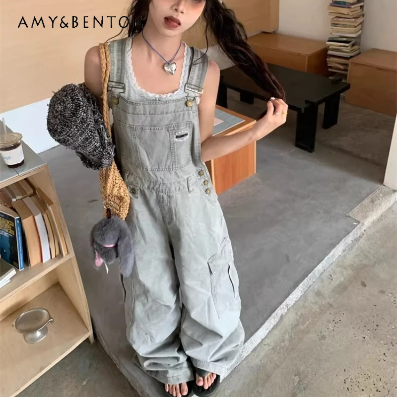 American Retro Design Gray Workwear Large Pocket Women's Jumpsuits 2026 Spring New Loose Sweet Cool Wide Leg Trousers Ladies - AliExpress Jumpsuits&Rompers