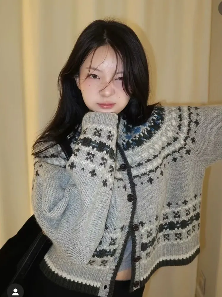 Winter 2025 Dongdaemun Knitted Hat Cardigan 00 Wool Fair Isle Sweater Korean Sle Loose Fit Long Sve Thiened Knitwear - AliExpress Sweaters&Jumpers