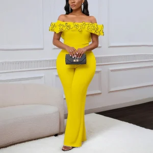 Elegant Jumpsuits & Rompers for Women Off the Shoulder Ruffles Short Sleeve High Waisted Straight Luxury Birthday Party Overalls - AliExpress Jumpsuits&Rompers
