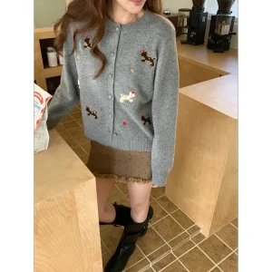 Early Spring New Style Korean Cartoon  Embroidery round Neck Knitted Open Cardigan ZY3948 Women's Knitted Sweater - AliExpress Sweaters&Jumpers