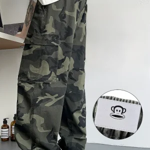 PaulFrank Men's Camouflage Work Pants Loose Wide Leg Casual Trousers High Street Style Retro Spring Fashion Youth Cotton Blend - AliExpress Pants