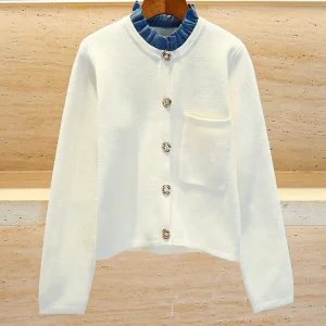 High-End Women's Knitted Jacket 2024 Autumn Collection Patchwork Wood Grain Color Block Loose Fit Long Sleeve round Neck - AliExpress Sweaters&Jumpers