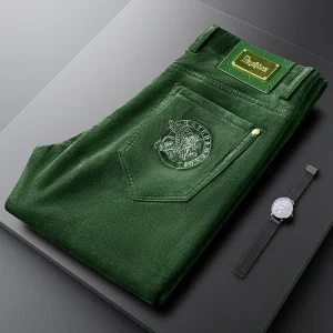 een Corduroy Embroidered Slim Fit Men's Casual Pants Thiened Autumn Winter Straight Leg Flat Velvet Trousers - AliExpress Pants