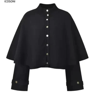 Micosoni Women's Unique Knitted Cardigan Coat Half-High Collar Cape-Style Fashionable Metal Button Versatile Design Sweater - AliExpress Sweaters&Jumpers