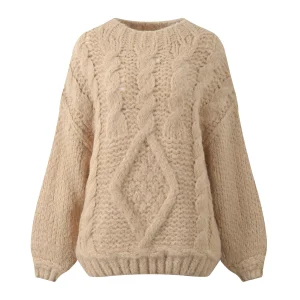 Autumn Winter New Sle Heavy Knitting Pure Color Linen Pattern Loose All-Match Knitted Sweater Overhead Top Women's Faion - AliExpress Sweaters&Jumpers