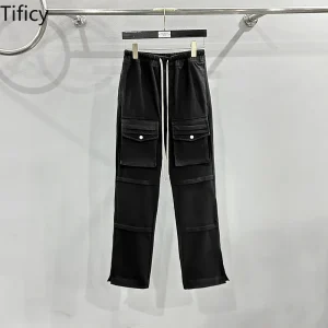 TIFICY Cottton Men's Autumn/Winter Dark High Waist Drawstring Basic Mass Pocket Design Straight Casual Pants - AliExpress Pants