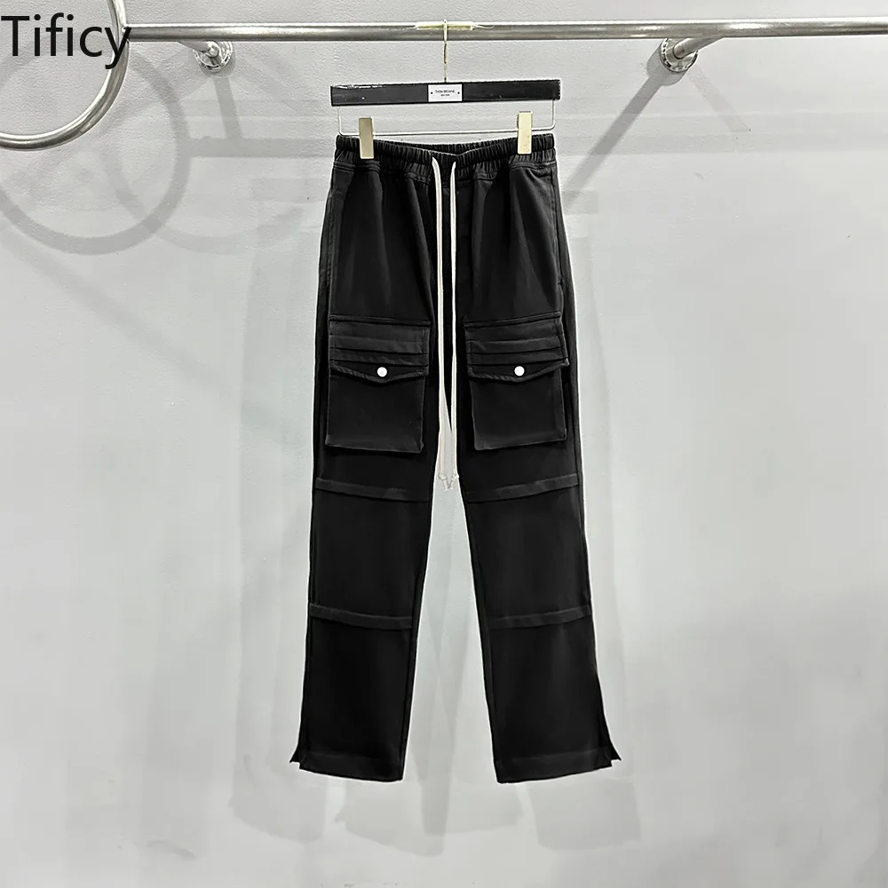 TIFICY Cottton Men's Autumn/Winter Dark High Waist Drawstring Basic Mass Pocket Design Straight Casual Pants - AliExpress Pants