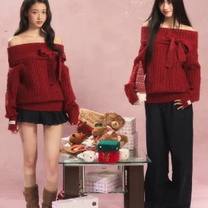 Wedhub oulder Bared Sweater Women's Loose Knitted Red Cisas Sle Comfortable Long Sve Thermal  Color Fitted - AliExpress Sweaters&Jumpers
