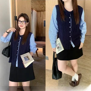 plus Size Knitted Sweater Artistic Splicing Ribbed Casual Sle for Plump Sister Spring New Arrival Wooden System Retro - AliExpress Sweaters&Jumpers