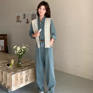 Lace oulder Denim Jumpsuit Women's Spring Autumn 2025 New Korean Version Internet Celebri Super ular  Set - AliExpress Jumpsuits&Rompers