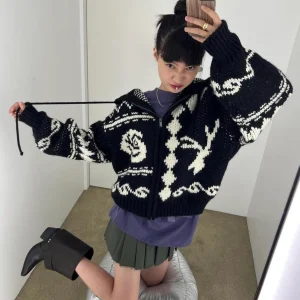 Warm Knitted Zipper Sweater Deer Patterned Open Cardigan Coat Korean Sle Commute Loose Fit Long Sve V-Ne Autumn Winter - AliExpress Sweaters&Jumpers
